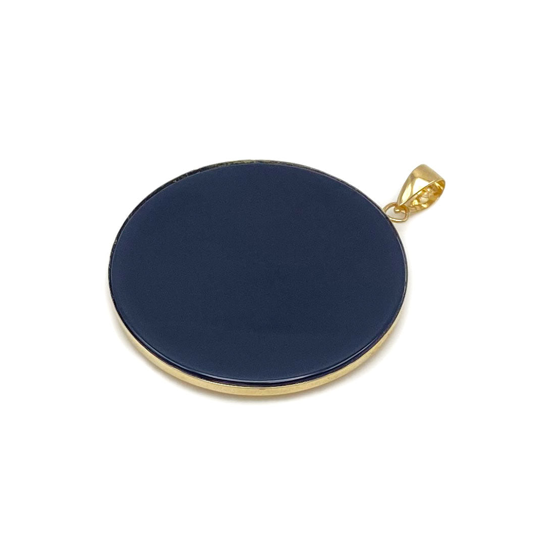 14k Round Dragon Pendant - Onyx